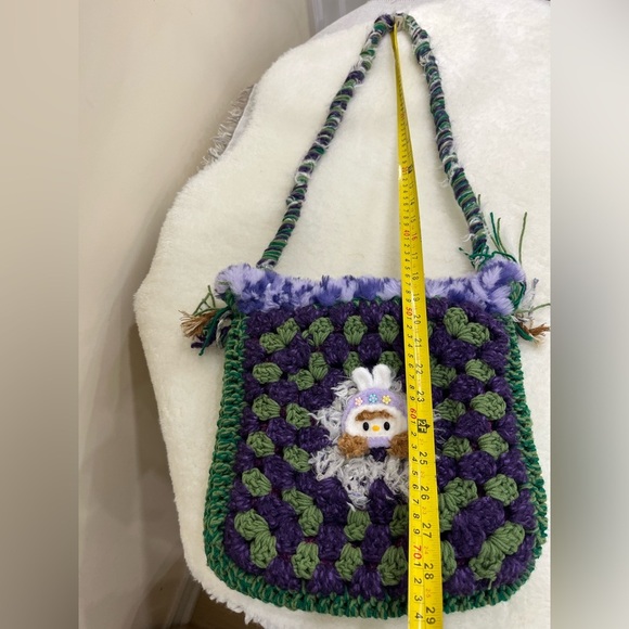 Handcrafted Green and Purple Crochet Bag - Picture 7 of 12